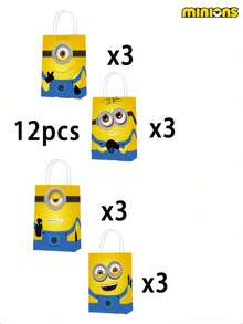 Minions 12/24 buc Pungi cadou Minions drăguțe cu ochi mari, personaje de desene animate, foarte potrivite pentru naveta zilnică și oferirea de cadouri, potrivite pentru cadouri, portofele, papetărie, articole mici, potrivite pentru utilizare pe tot parcursul anului, pot fi folosite pentru a oferi cadouri prietenilor și familiei, pline de distracție
