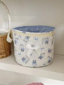 1 chiếc giỏ đựng đồ trang điểm dễ thương in hình sọc/kẻ caro/gấu, trang trí bằng nơ ruy băng, hộp đựng mỹ phẩm đa năng dùng để đựng son môi, cọ trang điểm, sản phẩm chăm sóc da, bút, kem dưỡng tay, kẹp tóc, điện thoại, tai nghe, v.v. - Nhiều màu - Xem 17