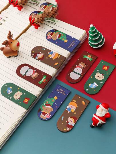 Colorful Christmas Character Magnetic Bookmarks, Santa Claus Style, Festive Holiday Gift Tags For Students, Teachers, And Book Lovers, Fun And Educational, Paper Material, English Text