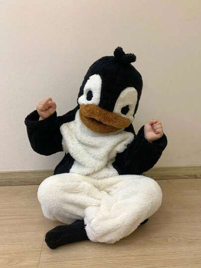 Cute Penguin Kigurumi Pajamas For Adults, Wearable Blanket, Animal Design, Fluffy Pajamas For Middle School Girls, Loungewear For School Trips, Long Sleeve All-In-One, Fall/Winter, Student Wear, High School Student, Daughter Gift