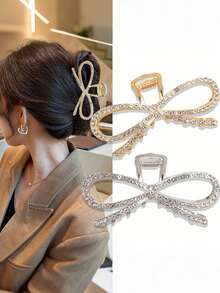 1pc Fashionable Extra Large Rhinestone Bow Hair Claw Clip, Suitable For Wearing, Can Be Given As A Gift Elegant Hair Accessories Elegant Hair Clips Winter Hair Clutch