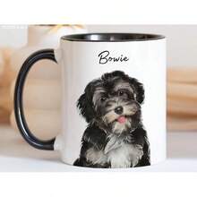 Custom Watercolor Pet Mug Using Pet Photo + Name Custom Dog Mug Cat Coffee Cup Personalized Pet Dog Mug Personalized Cat Dad Mug New Dog Mug - 黃白色 - 查看 1