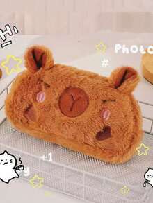 1个水豚毛绒铅笔盒，大容量文具笔盒，可爱毛绒收纳袋，便携式化妆包，柔软毛绒收纳袋 - 彩色 - 查看 6