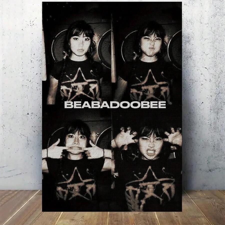[2D Flat] 1pc Beabadoobee Canvas Wall Art - Framed Music Star Poster, 12x18 Inches, Black & White Print With Star Design, Ideal For Bedroom, Office, Living Room, Cafe Decor, Cafe Wall Decor |   Star - 黑色 - 查看 1