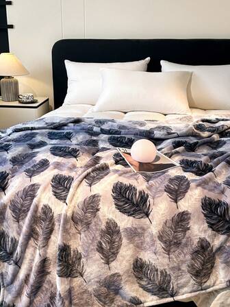 1pc Flannel Printed Blanket, Thickened & Thermal Lined, Modern Soft, Warm, Breathable, Comfortable Fabric, Suitable For Bedroom, Living Room And Sofa Nap