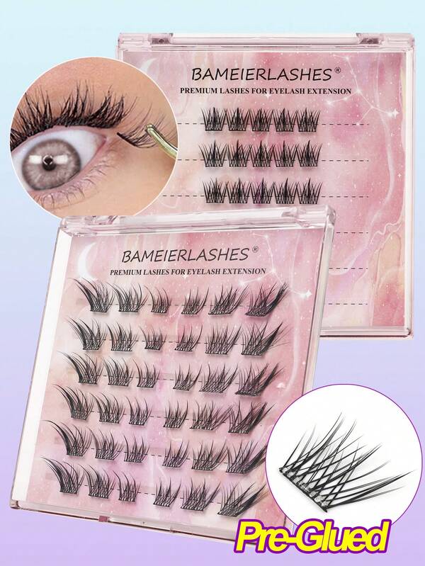 30 piezas de extensiones de pestañas en racimo pre-encoladas que no necesitan pegamento, pestañas individuales pre-adheridas
