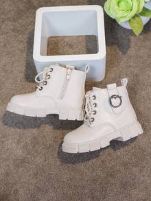 Toddler Girls' Lace-Up Side Zipper Outdoor Ankle Boots, Fashion Children Shoes, Girls' Short Boots, Spring Autumn Winter New Versatile