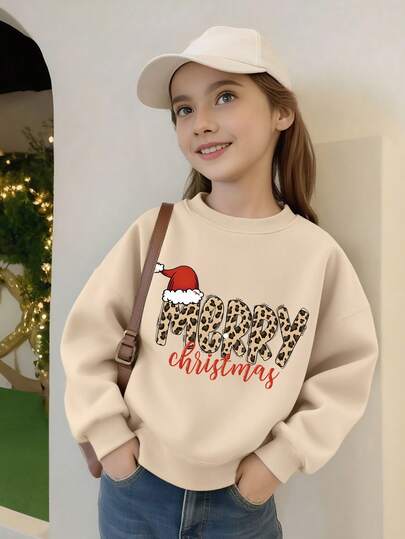 1 hanorac cu guler rotund, stil drăguț de Crăciun, pentru fetițe preadolescente, material moale, perfect pentru festivaluri