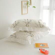 2pcs Floral Ruffle Pillowcase Set (Pillow Insert Not Included), Comfortable Breathable Soft Touch, Machine Washable, Suitable For Dorm, Bedroom, Hotel, All Seasons - Plum Blossom White - View 10