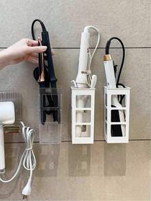 2pcs Wall-Mounted Plastic Storage Boxes, Bathroom Organizer Rack, Suitable For Storing And Organizing Curling Irons, Straighteners, Combs, Makeup Sponges And Other Beauty Products, Bathroom Accessories - Multicolor - View 8