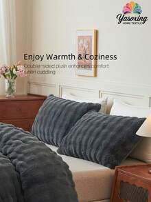 1 件深灰色仿兔毛枕套靠垫套，无填充物，装饰性现代法兰绒毛绒抱枕套拉链封口，适用于床上用品、家居、沙发、客厅枕头套保暖 - 深灰色 - 查看 4