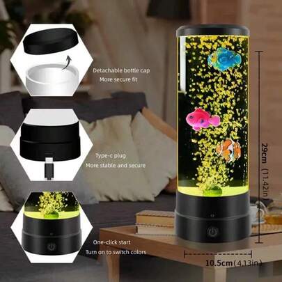 1 Simulation Dynamic Bubble Fish Light, 16 Colors, LED Mood Light, 7 Color Changing Atmosphere Night Light, Suitable For Living Room Bedroom Desktop Decoration Boys Girls Gift (Powered By USB/3 AA Batteries, Batteries Not Included).