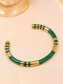 1 pieza Pulsera unisex, de acero inoxidable 304 chapado en oro con nudo de bambú multicolor de estilo natural, adecuado para uso diario y al aire libre