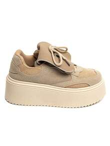 Baskets Compensating In Suede Avec Large Languette And Semelle Plateforme - Khaki - View 2