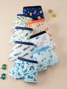 8pcs/Pack Boys' Cartoon Print Briefs & Trunks Underwear