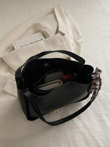 新款极简复古大容量手提包，拉链开口，轻便柔软的单肩包，适合女士日常休闲使用 - 黑色 - 查看 6