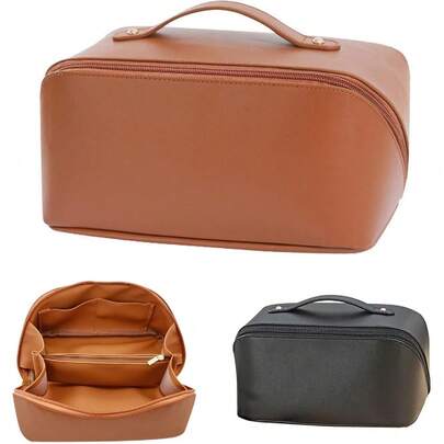 1PCS Ravel Makeup Bag,Large Capacity Women's Toiletry Bag And Mini Jewelry Organizer, Portable PU Leather Organizer Bag, Wide Open Cosmetic Portable Pouch With Divider And Handle,Travel Essential,Travel,Valentine's Day,Room Decor,Purse Essentials,Makeup Bags For Women,Purse Essential Items,Cruise Essential,Designer Handbags,Basics,Vanity Essentials,Room,Cute Makeup Bag