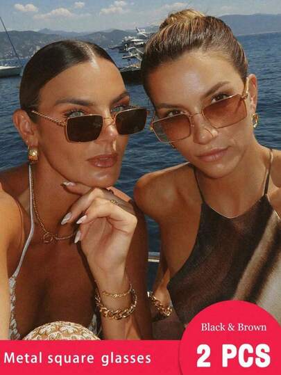 2pcs Unique Twisted Leg Square Fashion Fashion Glasses Set, Preppy Style For Women, Y2K, Beach, Summer Holiday, Party, Travel Accessories