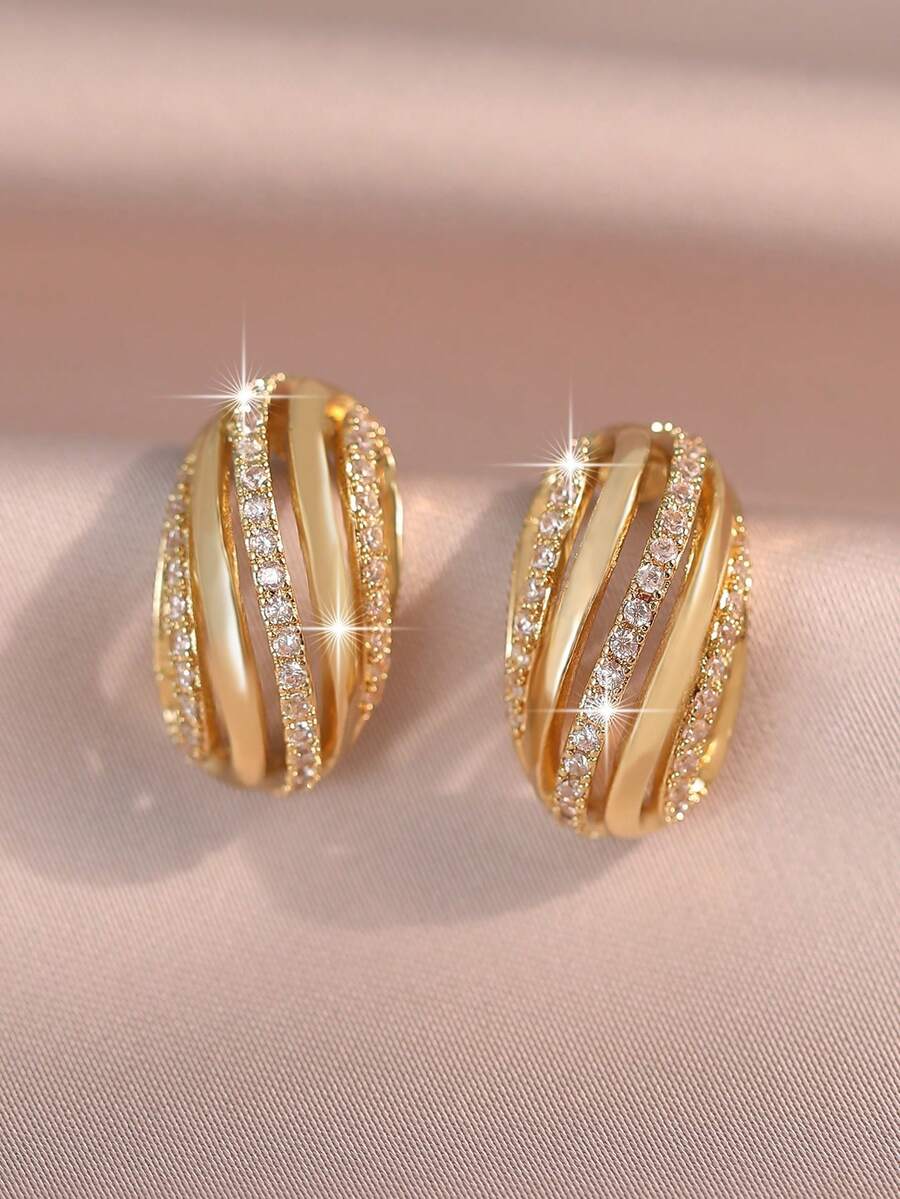 jealous young 1 par de pendientes de botón con líneas ovaladas y circonita cúbica, pendientes versátiles calados para uso diario, fiestas y Navidad