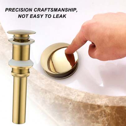 Sink Drain Without Overflow, Bathroom Sink Pop Up Assembly Vessel Sink Drain, Brushed Gold