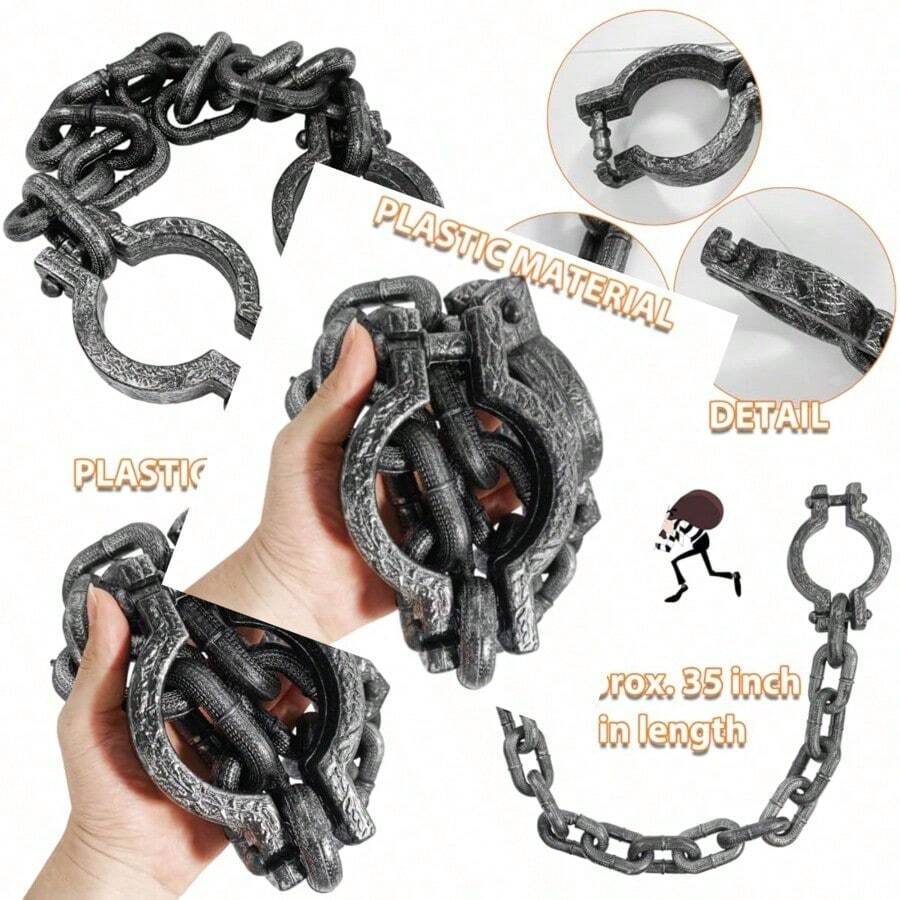 Halloween Plastic Wrist Shackles Prison Handcuffs Medieval Prisoner Costume Jail Shackles April Fools Day Trick Props With Chains - như hình ảnh - Xem 1