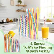 Soporte de paja acrílico para puerta de gabinete con cepillo para polvo de pajita ganchos adhesivos y adhesivos pajitas de vaso reutilizables organizador de almacenamiento dispensador de pajitas - Por supuesto - Ver 3