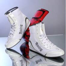 Giày tập luyện đấm bốc chuyên nghiệp dành cho nam, giày đấu vật trong nhà đế cao su. - trắng - Xem 2