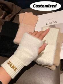 1 双定制新款貂皮抓绒半指手套，适合女士柔软冬季保暖奢华纯色毛绒针织露指手套，温暖羊毛半指手套，女士冬季毛绒针织护手，手腕漏指，多功能触摸屏，办公室，学生写作 - 彩色 - 查看 3