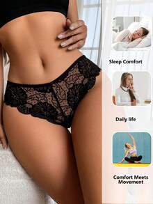 5 sztuk damskich seksownych koronkowych majtek typu stringi z niskim stanem i wycięciem w kształcie kokardy - Wielokolorowe - Zobacz 3
