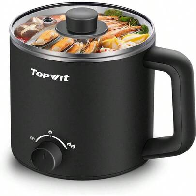 Topwit Olla eléctrica eléctrica olla eléctrica de 1 6 L olla eléctrica multifuncional para pasta shabushabu avena sopa y huevo con protección contra sobrecalentamiento protección contra