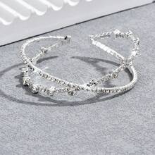 1pc Minimalist Fashion Copper Rhinestone Hollow Criss-Cross Bangle Bracelet, Versatile For Daily Wear