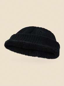 1pc Unisex Layered NY Logo Knit Beanie, Warm Thick Soft Comfortable Simple Fashion Cap Suitable For Cold Weather Fall - B - View 3
