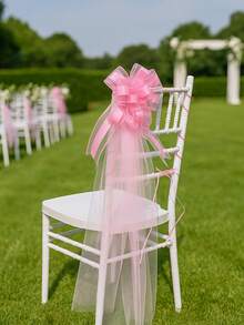 5pcs Pink Wedding Chair Back Decoration Bands, Elegant Organza Bows, Birthday, Wedding, Bridal Shower, Baby Shower, Family Gathering, Holiday Aisle Chair Back Decoration, 2026 Wedding Party Decoration Supplies, Anniversary Indoor/Outdoor Decoration, Reception Decoration, Home Decoration, Wedding Supplies, Wedding Decoration, Baby Shower, Birthday, Wedding Party Gauze Chair Back Decoration Bands, Chair Back Bows, Wedding Party Favors - Pink - View 3
