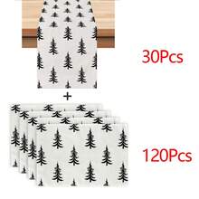 1 pièce/set Napperon en lin blanc avec sapin de Noël, set de chemin de table, 33 cm x 183 cm / 30 cm x 46 cm. Décoration de table de cuisine saisonnière, décoration de Noël pour la maison, décoration pour rassemblement festif