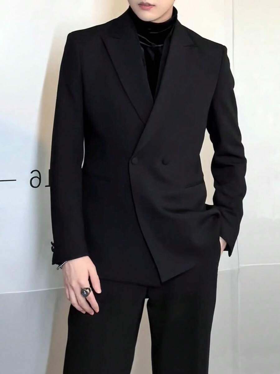 Spring And Autumn Cold Style Casual Light Luxury Design Sense Business Black Suit Jacket Top - 黑色 - 查看 1