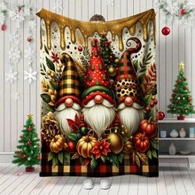 Christmas1pc Gingerbread Man, Little Deer, Snowflakes, Red Plaid Flannel Blanket,280gsm, Retro Patchwork Style Throw Blankets, Blanket For Bed, Tapestry,Rug, Suitable For Home Decor,The Four Seasons, Bedroom Decor, Room Decoration Stuff, Living Room Decor, Picnic Blanket, Best Friend Gifts, Bed.