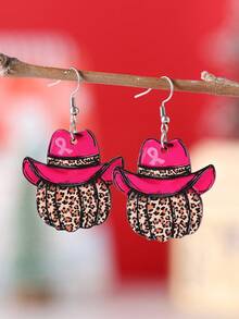 1 Pair Vintage Pumpkin & Leopard Print Wooden Double-Sided Pendant Earrings, Suitable For Autumn, Thanksgiving, Breast Cancer Awareness, Harvest Festival, Thanksgiving Party, Gift