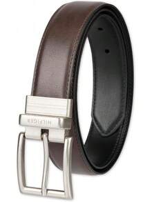 Cinturón reversible para hombre y alto con hebilla de níquel pulido - Coñac/Negro - Ver 1