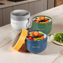 1 pieza Taza de avena, Taza de desayuno, Taza sellada y aislada con tapa y cuchara, Taza de ensalada, Taza de yogur, Taza de batido con tenedor, Recipiente duradero y a prueba de fugas, Taza portátil para frutas y verduras, Adecuada para la escuela, la oficina, viajes y la cocina