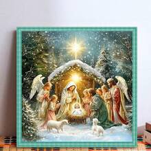 1 pieza Kit de pintura de diamantes en 5D con escena navideña de Jesús, tema navideño [30*30cm/11.8*11.8in][40*40cm/15.7*15.7in] Adecuado para principiantes adultos DIY Mosaico de arte de diamantes, arte de diamantes hecho a mano de perforación completa, adecuado para decoración de pared de sala de estar, dormitorio, oficina, regalo sorpresa para familiares y amigos, decoración del hogar para vacaciones, sin marco - Multicolor - Ver 3