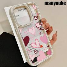 Teléfono Corazones marrones y rosados Teléfono 3 en 1 con grabado de doble cara, adecuado para phone16promax, 16 15pro 14 14 Plus/14 Pro 13 13 Pro 12Pro 11pro Promax Series. Suave anticaídas y resistente a las manchas, adecuado tanto para hombres como para mujeres con decoración. - Rosa - Ver 3