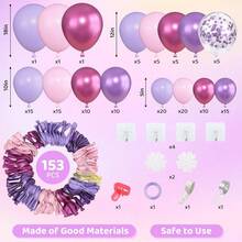 153pcs Pink Purple Balloon Garland Arch Kit, Different Sizes 18 12 10 5 Inch Pink Purple Red Latex Metallic Confetti Purple Balloons Women Birthday Bridal Shower Party Decoration - 紫色 - 查看 2