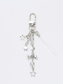 1 件女士甜美可爱银星和蝴蝶结设计手机挂绳/时尚饰品/钥匙扣，适合日常使用，适合朋友休闲情人节汽车配件包饰品学院哥特 Y2k 圣诞节礼物创意包挂绳带身份证夹汽车配件包饰品 - 銀色 - 查看 5