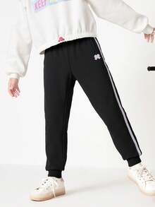 Balabala Tween Girls Thermal Lined Sports Pants 2025 Fall/Winter, Warm Activewear - Black - View 1