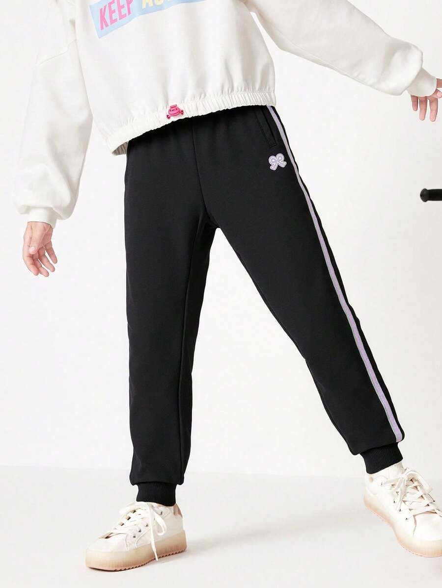 Balabala Tween Girls Thermal Lined Sports Pants 2025 Fall/Winter, Warm Activewear - Black - View 1