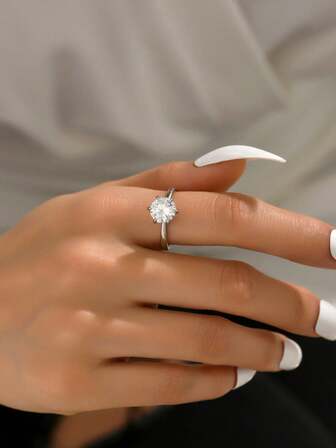 1pc Women's Classic Minimalist Shiny Faux Diamond Engagement Ring, Fashionable & Charming Lady's Band Ring For Proposal, Wedding, Jewelry Accessory