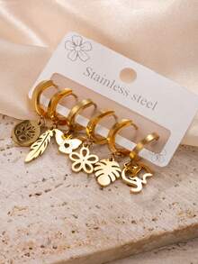 Set de 6 piezas de aretes con diseños minimalistas de estrella, trébol e infinito, adecuado para uso diario o fiestas de chicas adolescentes