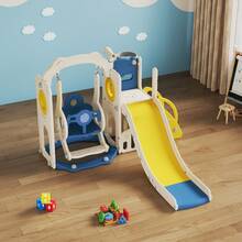 6-In-1 Toddler Slide & Swing Set With Basketball Hoop, Telescope & Storage Bin, Kids Climber With Extra-Long Slide For Indoor Outdoor Play - 02 Blue - View 4