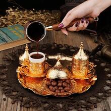 2023 Turkish Greek Arabic Coffee Full Set With Cups Saucers Lids Sugar Bowl Tray And Copper Coffee Pot 12 Pcs