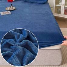 Sapphire Solid Colored Plush Fitted Sheet Machine Washable Fitted Sheet - Blue - View 15